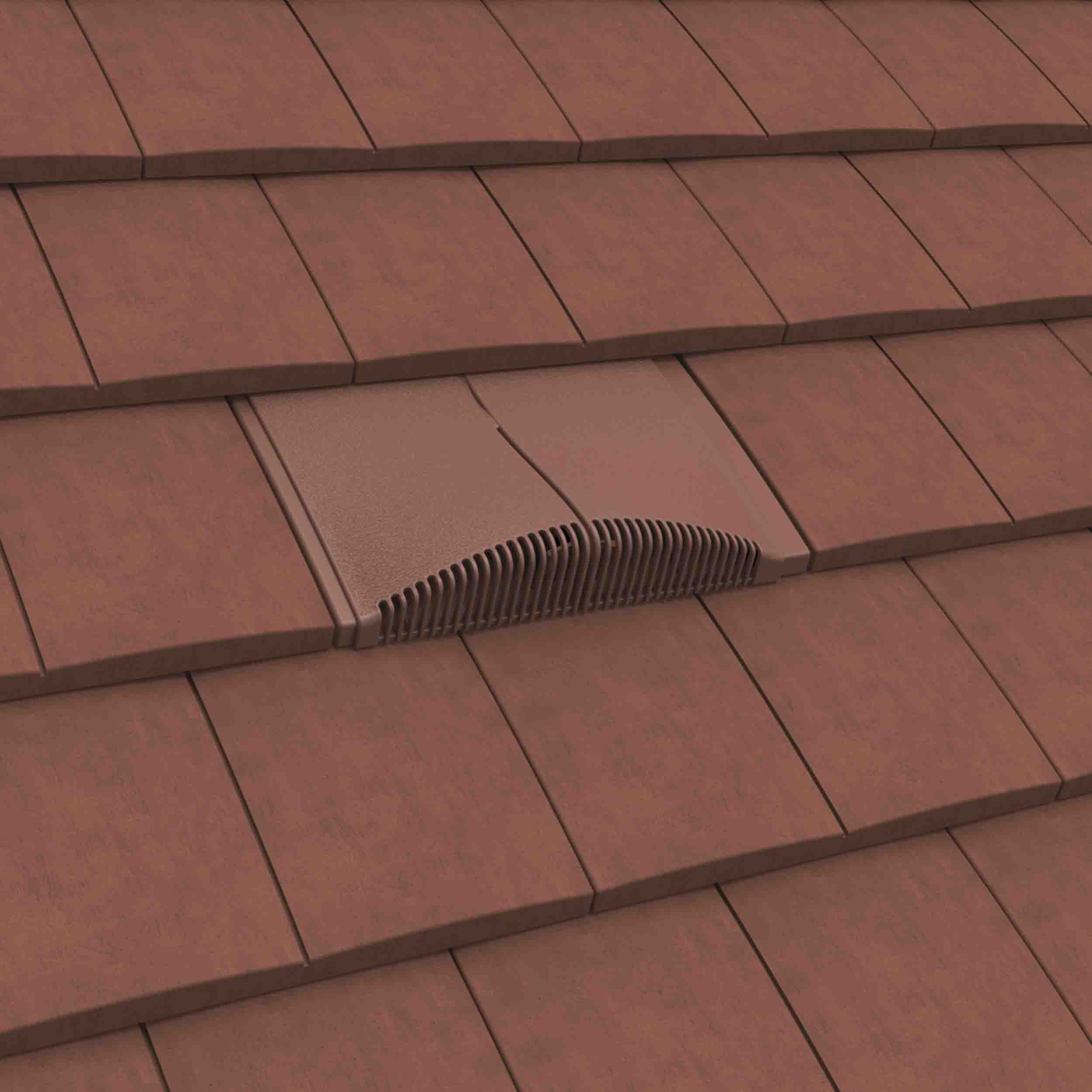 Antique Red interlocking plain tile vent installed on a tiled roof