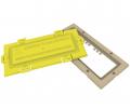 Polypropylene air brick flood defence with yellow push fit cover and buff frame