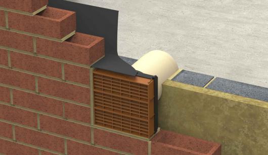 Terracotta Thru..Air triple airbrick with telescopic pipe being built into brickwork