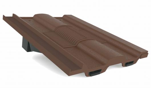 Brown, PVCu in-line castellated (with grooves on upper face) tile vent