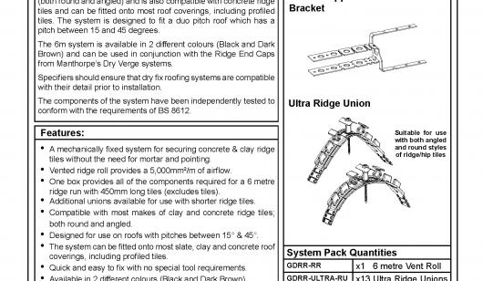 Product Information Sheet for 6m ULTRA Ridge Roll-Out Dry Fix Ridge System