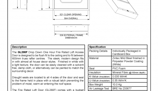 GL280F Fire Rated Loft Access Door Datasheet