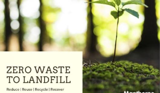 Green shoot growing on forest floor with the caption zero waste to landfill