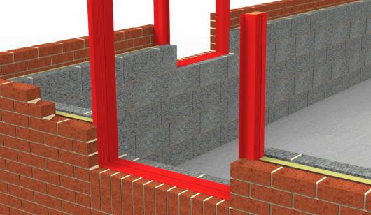 Vertical and horizontal REDSHIELD Cavity Barriers installed around a window opening