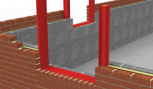 Vertical and horizontal REDSHIELD Cavity Barriers installed around a window opening