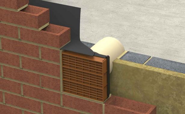 Terracotta Thru..Air triple airbrick with telescopic pipe being built into brickwork